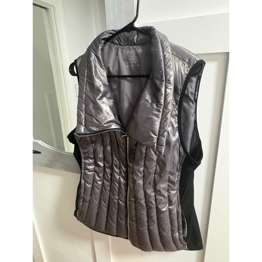 Calvin Klein Performance Womens XXL Metallic Gray Down Puffer Vest Asymmetric